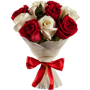 Букет из 9 красных и белых роз